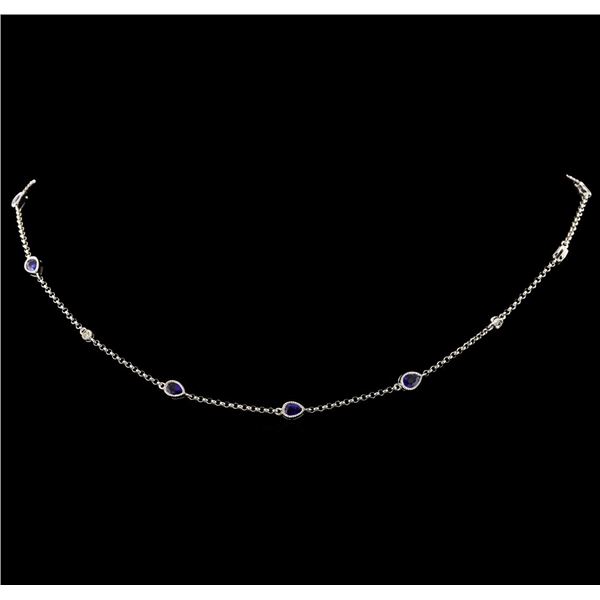1.88 ctw Blue Sapphire and Diamond Necklace - 18KT White Gold