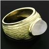 Image 5 : 14K Yellow Gold Fine Cabochon Blue Moonstone & Enamel Textured Ring Unique