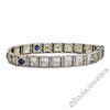 Image 5 : Art Deco Etched 14kt White Gold Diamond and Sapphire Filigree Line Bracelet