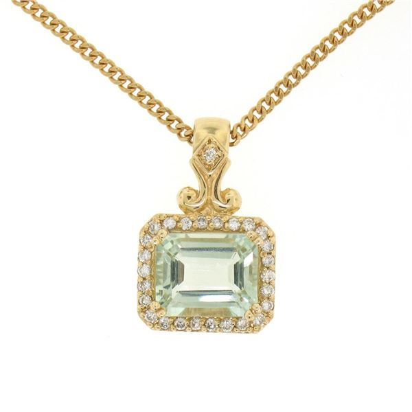 14K Yellow Gold 3.77 ctw VS Diamond Green Amethyst Pendant w/ 20" Curb Chain