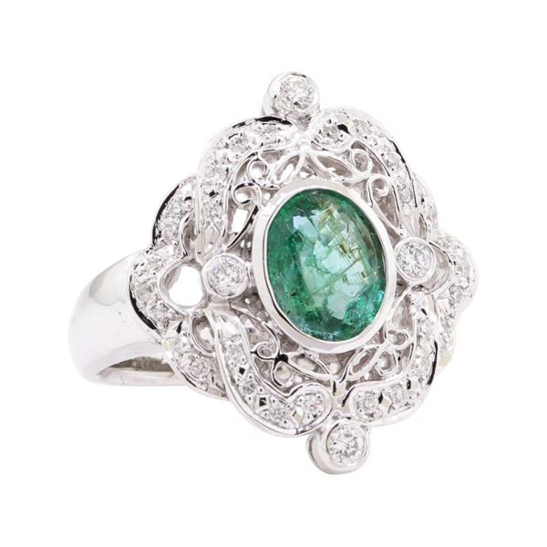 1.54 ctw Emerald and Diamond Ring - 14KT White Gold