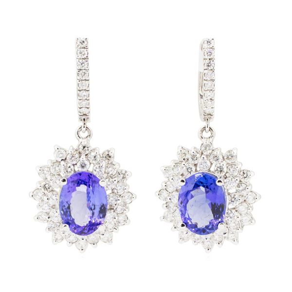 11.22 ctw Oval Mixed Tanzanites And Round Brilliant Cut Diamond Double Halo Bask