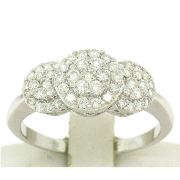 14k Solid White Gold VS F 1.25Ctw 3 Round Cluster Diamond Ring Band