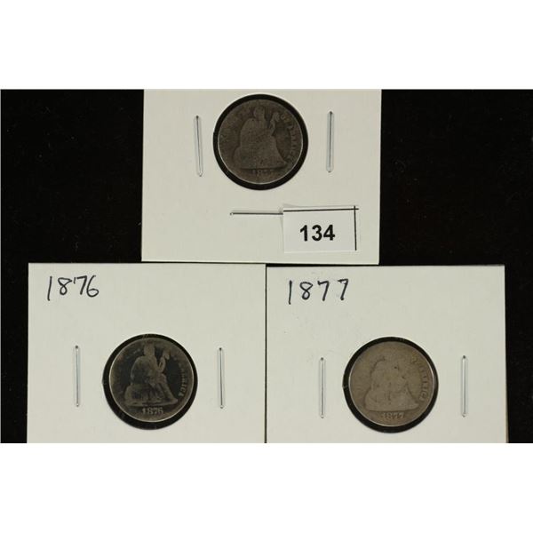1875, 1876 & 1877 SEATED LIBERTY DIMES