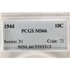 Image 3 : 1944 MERCURY DIME PCGS MS66
