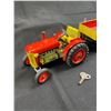 Image 2 : Vintage Wind Up Tractor And Trailer With Original Key