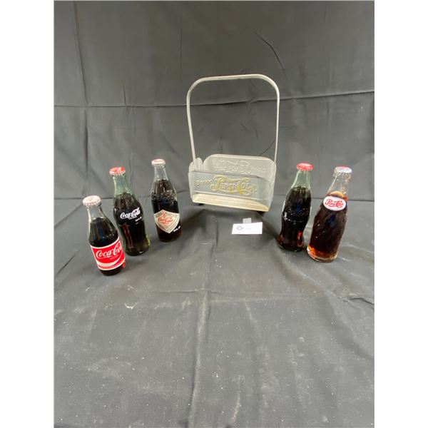 Vintage Drink Pepsi Cola Double Dot Six Pack Carrier With Bottles