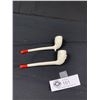 Image 2 : 2 Vintage White Clay One Piece Smoking Pipe With Red Ends