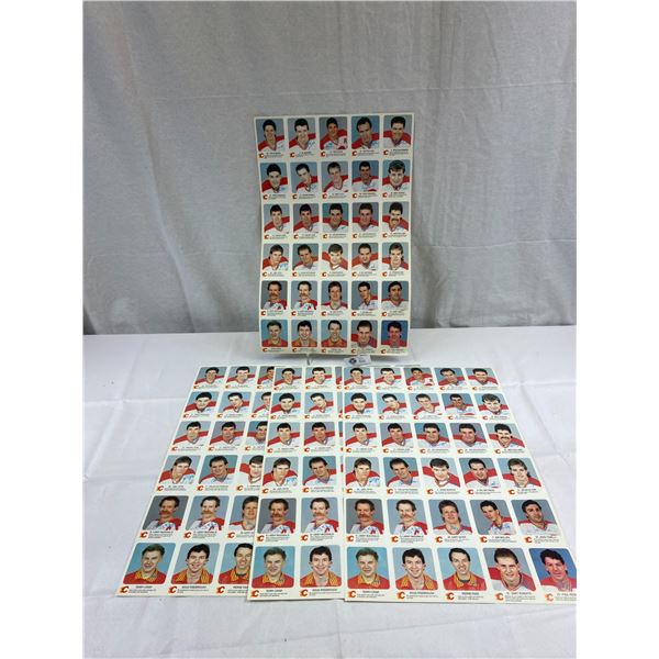 3 Sheets Of 30 Calgary Flames Trading Cards By Red Rooster Food Stores, 1987