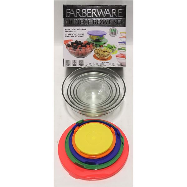 NEW 10 PIECE GLASS BOWL SET W/ BPA FREE LIDS