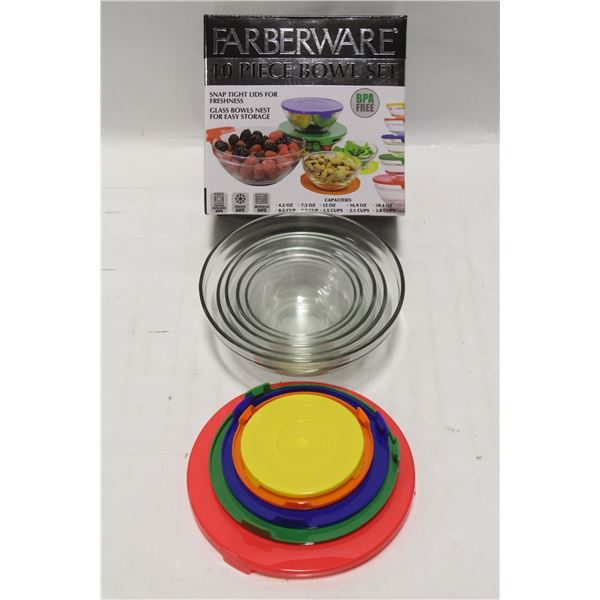 NEW 10 PIECE GLASS BOWL SET W/ BPA FREE LIDS