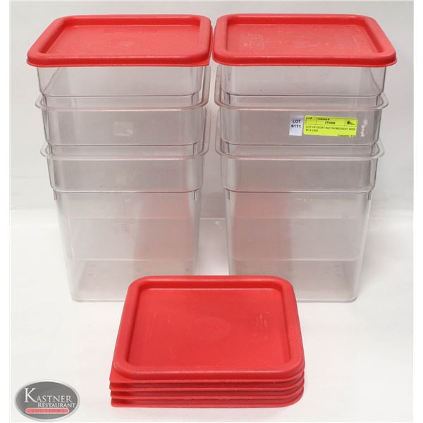 LOT OF EIGHT 8QT INGREDIENT BINS W/ 6 LIDS