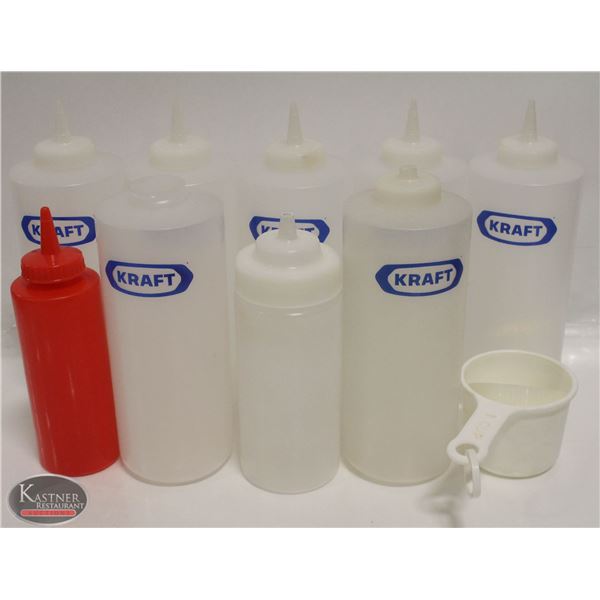 LOT OF 9 ASSORTED REUSABLE CONDIMENT SQUEEZE