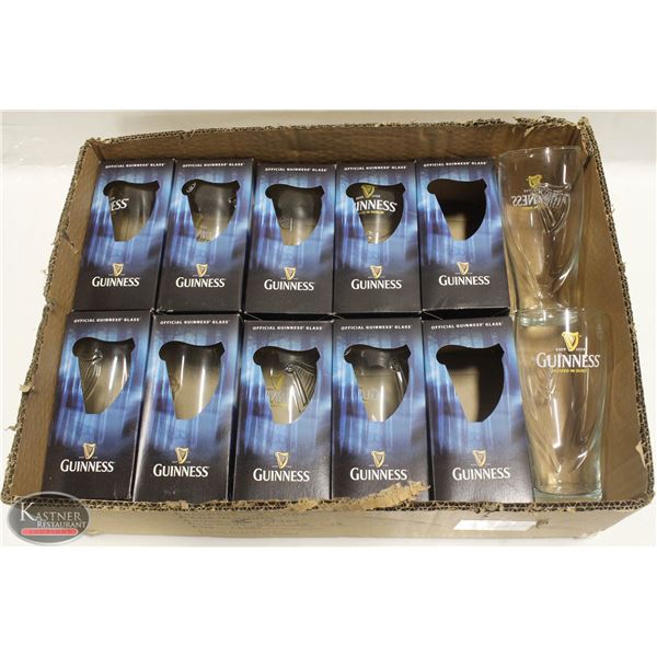FLAT W/ 10 NEW GUINNESS BEER GLASSES