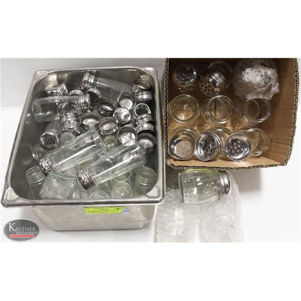 S/S INSERT W/ 30 GLASS SALT & PEPPER SHAKERS W/