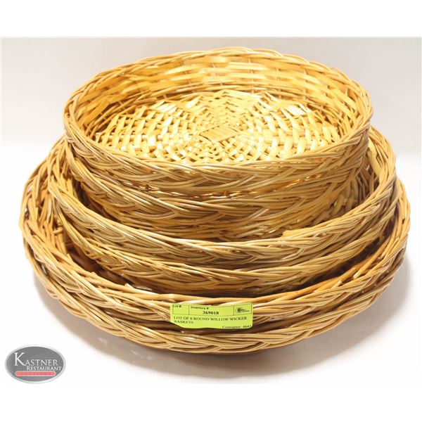 LOT OF 6 ROUND WILLOW WICKER BASKETS