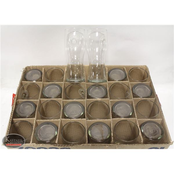 FLAT OF TALL BEER / DRINKING GLASSES