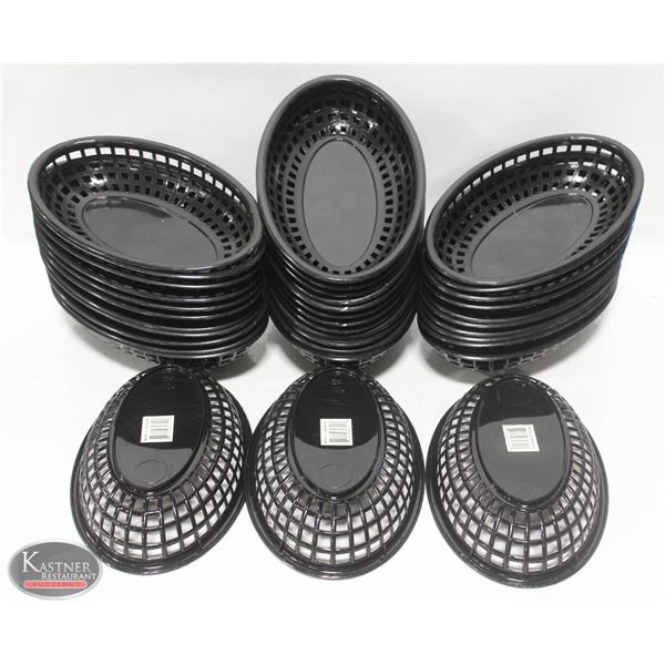 LOT OF 36 BLACK PLASTIC OVAL SERVING BASKETS