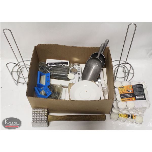 BOX W/ ASSORTED COMMERCIAL BAR / KITCHEN TOOLS