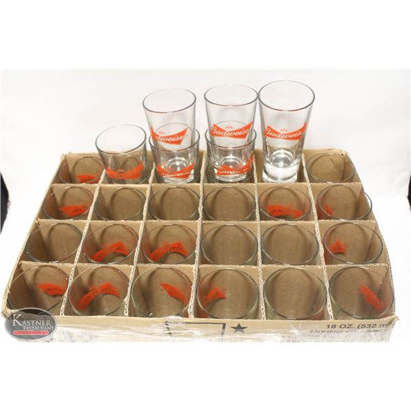 FLAT OF 24 BUDWEISER 18 OZ COOLER MIXING GLASS