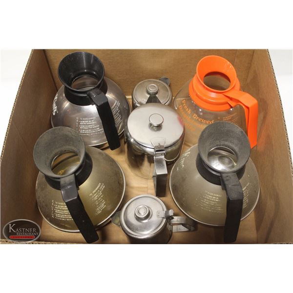 FLAT OF COMMERCIAL COFFEE POTS & S/S POURERS