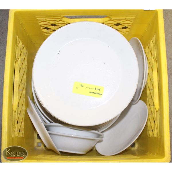 CRATE OF ASSORTED DISHWARES & PLATES
