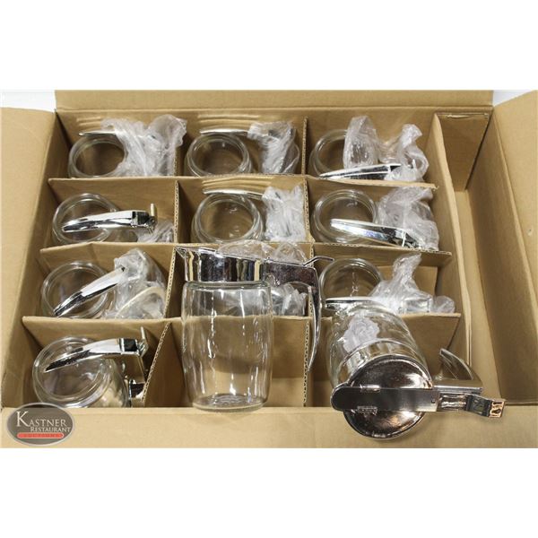 CASE OF 12 CHROME SUGAR/SYRUP DISPENSERS