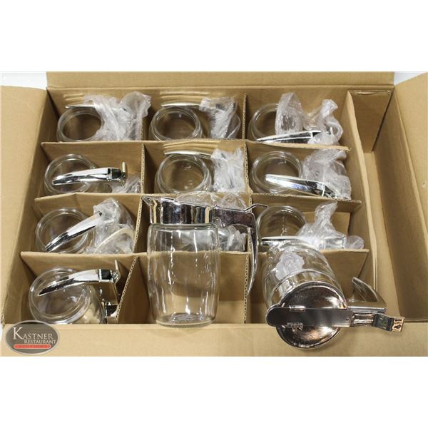 CASE OF 12 CHROME SUGAR/SYRUP DISPENSERS