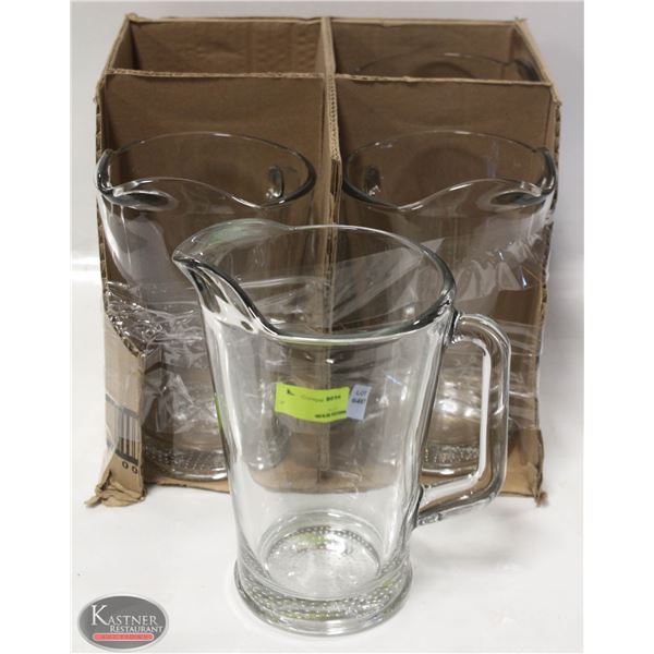 GROUP OF 4 NEW GLASS WATER PITCHERS - 60 OZ