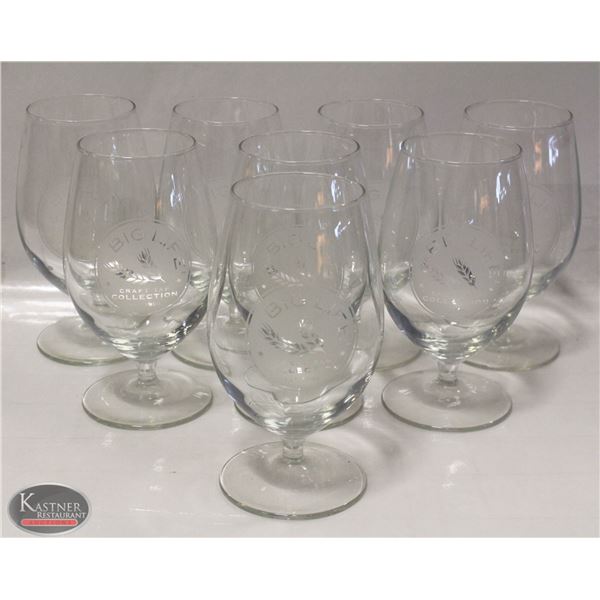 EIGHT 16 OZ. BRANDED CHALICE BEER GLASS W/ STEM