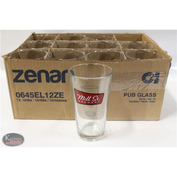 FLAT OF DOZEN 20 OZ BRANDED PUB GLASS