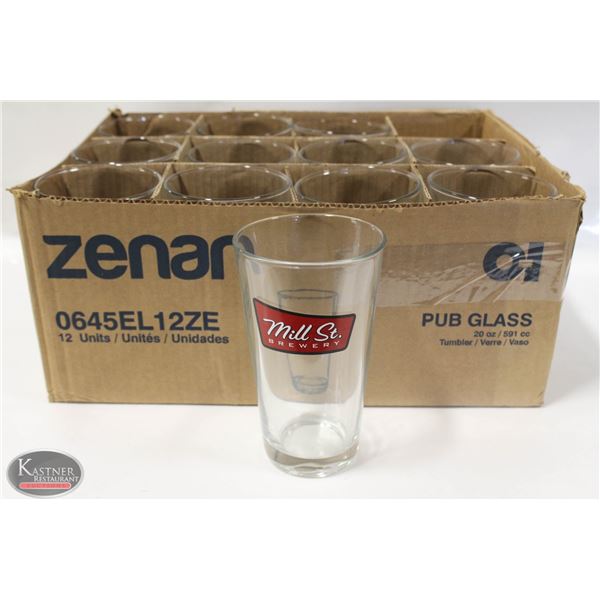 FLAT OF DOZEN 20 OZ BRANDED PUB GLASS