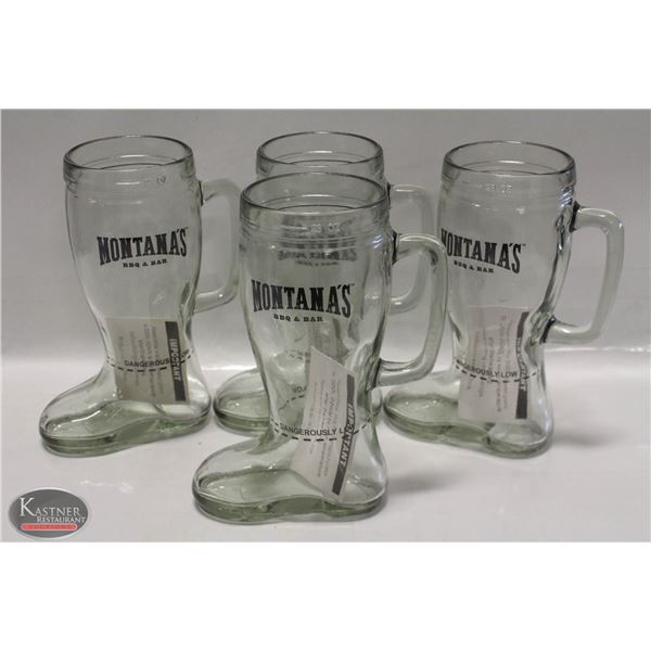 FOUR NEW BRANDED BEER BOOT GLASSES