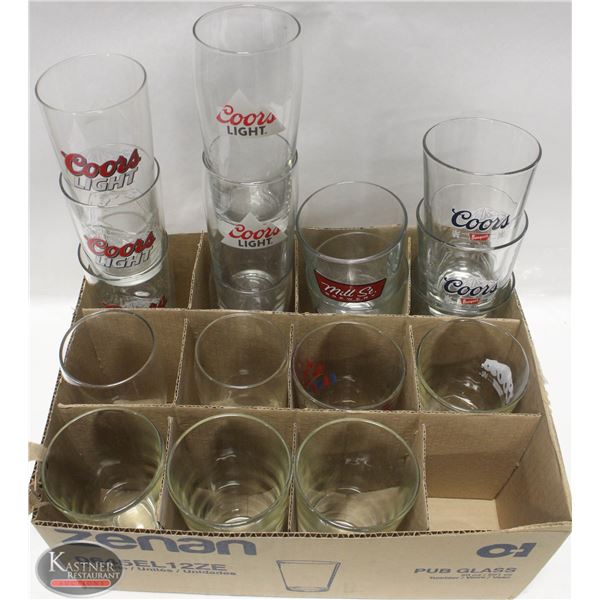 FLAT OF ASSORTED BRANDED BEER GLASS