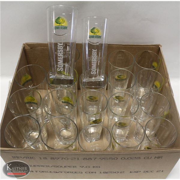 FLAT OF TALL BRANDED BEER GLASSES