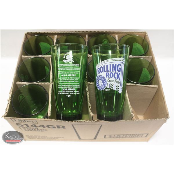 11 NEW 20 OZ FULL GREEN TINT BEER GLASSES