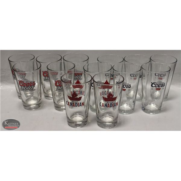 FLAT OF ASSORTED COORS BRANDED BEER GLASS