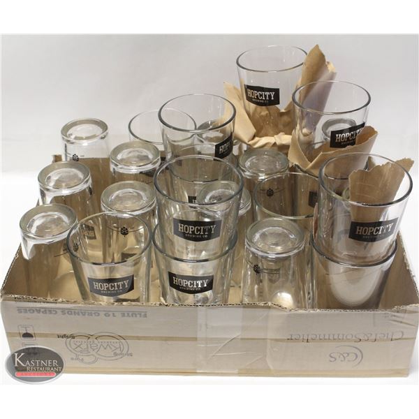 FLAT OF TALL BRANDED BEER GLASSES