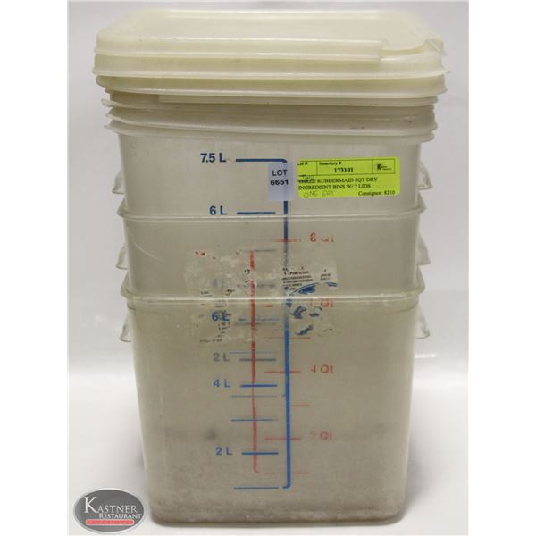 6QT & TWO 8QT RUBBERMAID DRY INGREDIENT BINS