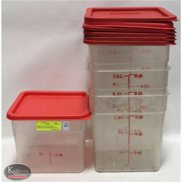 GROUP OF FOUR ASSORTED CAMBRO DRY INGREDIENT BINS