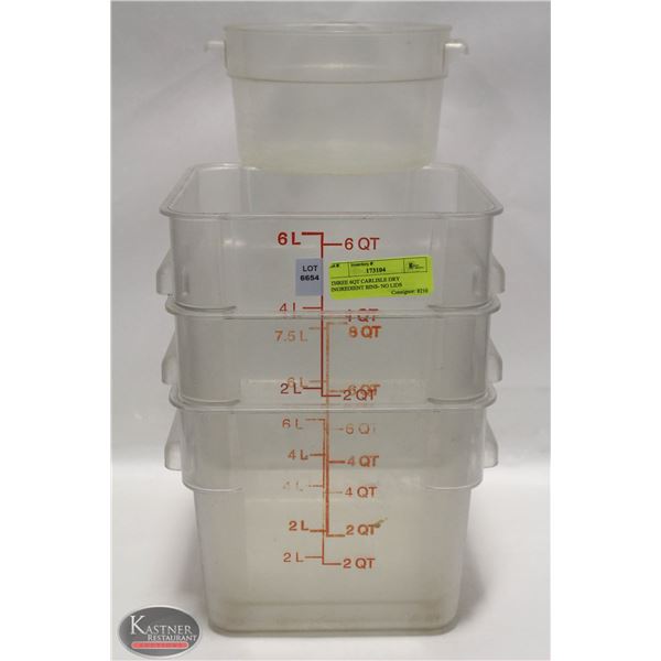 THREE 6QT CARLISLE DRY INGREDIENT BINS- NO LIDS
