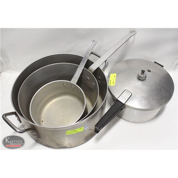 LOT W/ TWO ALUMINUM SAUCEPANS & 1 STOCK POT,