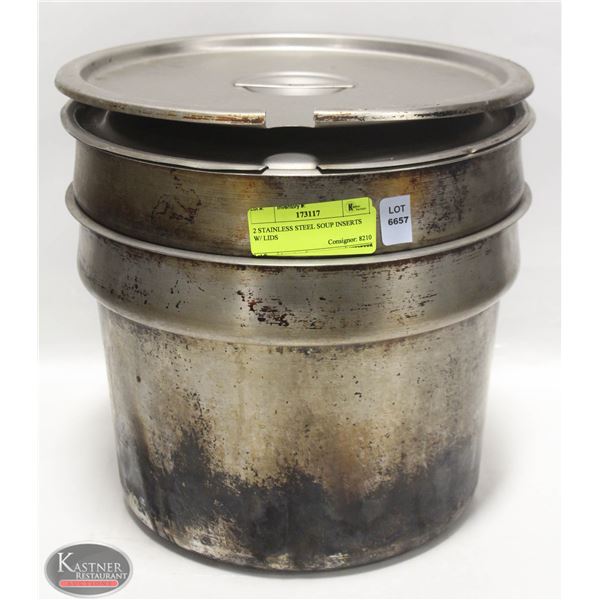 2 STAINLESS STEEL SOUP INSERTS W/ LIDS