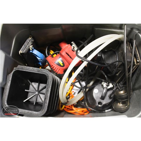 TOTE W/ SUMP PUMP, POWERMAX PALM SANDER, B&D