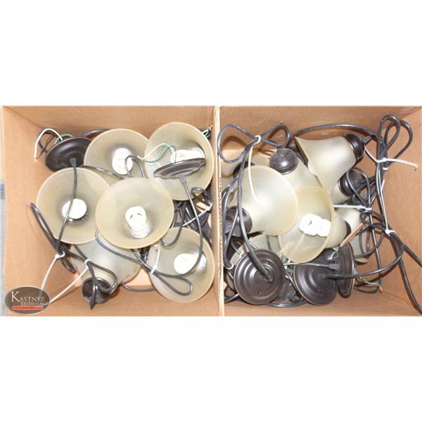 GROUP OF 15 PENDANT LIGHT FIXTURES W/ FROSTED
