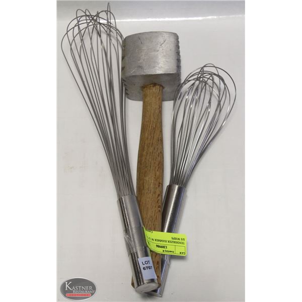 TENDERIZER HAMMER W/ 12" & 16" S/S WHIPS