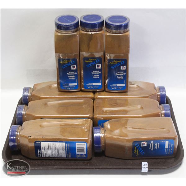 TRAY W/ 9 SEALED BOTTLES OF SYSCO GROUND CINNAMON