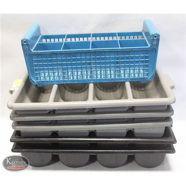 STACK OF 5 VARIOUS POLY CUTLERY TRAYS