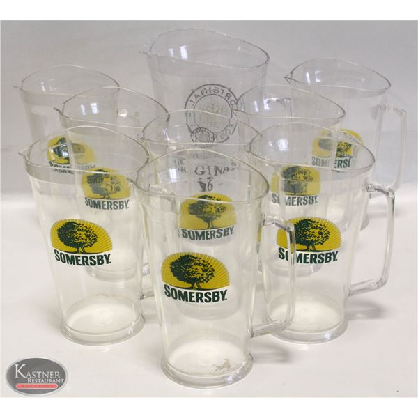 FLAT  OF ASSORTED BRAND PLASTIC POLY PITCHERS