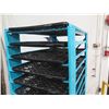 Image 2 : Commercial Blue Painted Rolling Metal Cooling Rack w/ Black Plastic Trays 28"x42"x79" Tall